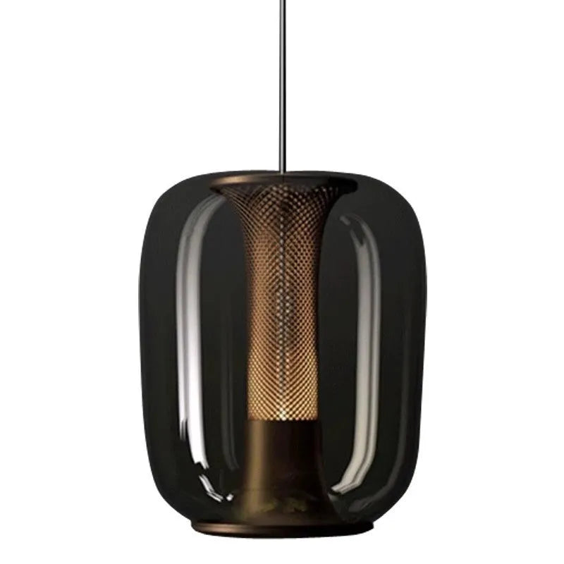 Minimalist geometric glass chandelier ceiling light in smoky grey, cognac, or clear colour.