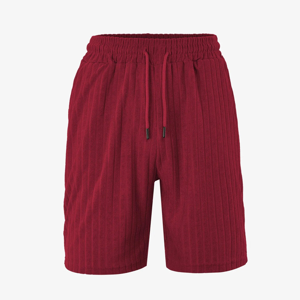 Men's striped linen-style sports shorts with elastic waist in multiple colour options