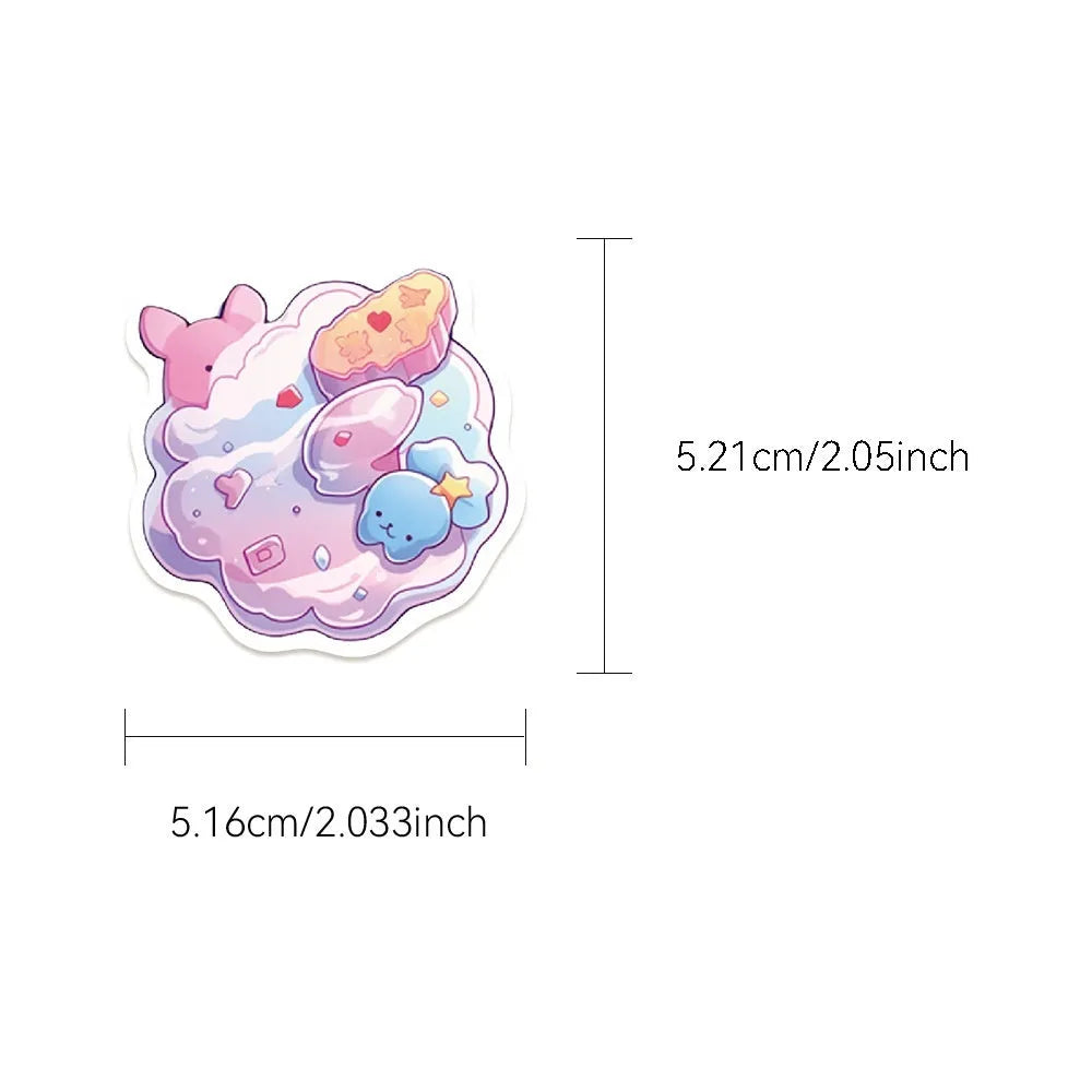 Pack of 50 cute candy-themed waterproof decorative stickers, sizes 4-7 cm.