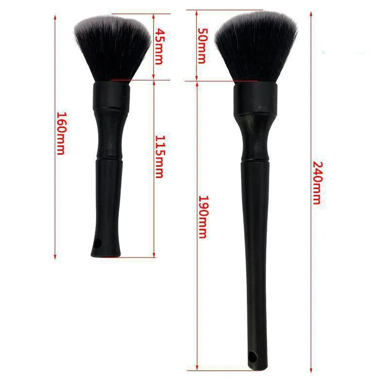 Black car detailing brush with pig hair bristles for interior cleaning