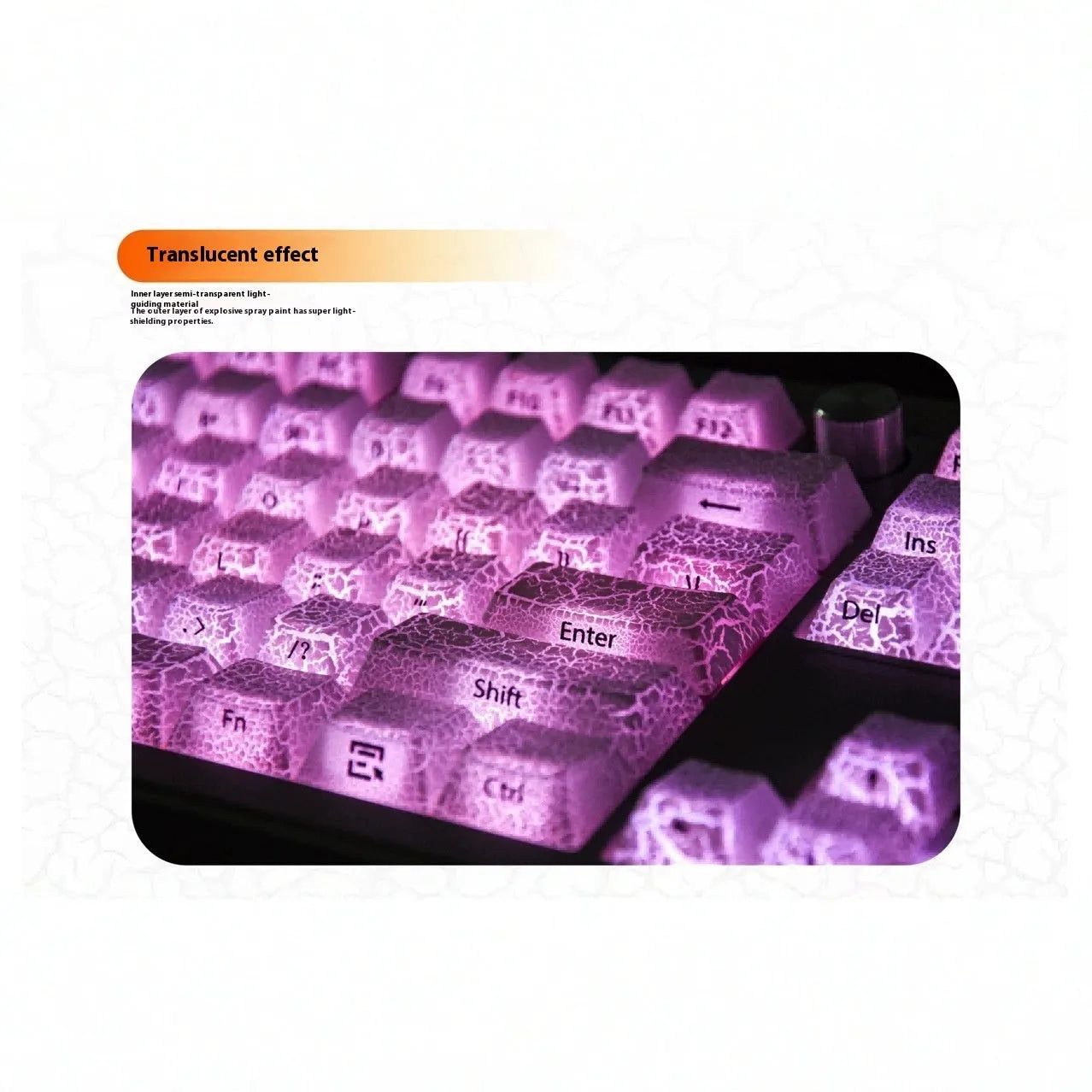 White stitched transparent mechanical keyboard keycaps in Qingying packaging