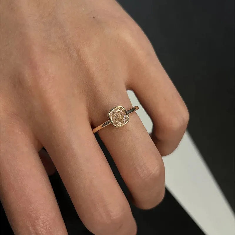 Vintage single diamond ring for women, electroplated copper, white diamond colour, adjustable opening size