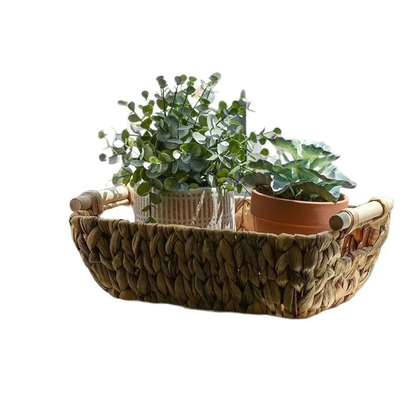Water hyacinth rattan woven desktop storage box, six-layer pastoral style, installation-free organiser for toys and cosmetics