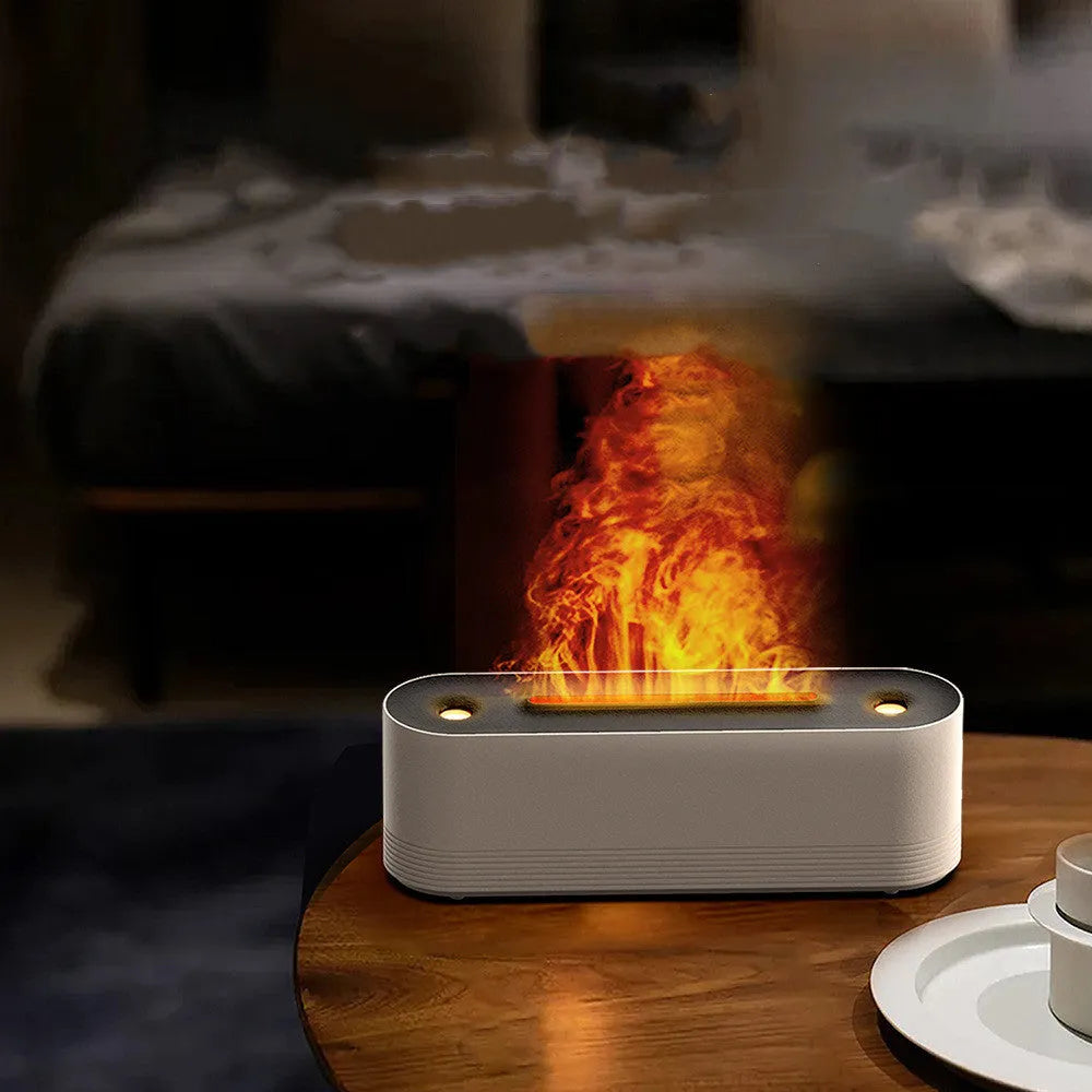 Flame Air ultrasonic humidifier and aroma diffuser with LED light display in black or white