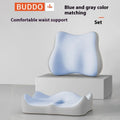 Memory foam seat cushion with waist support in various colour options including blue grey and double pink
