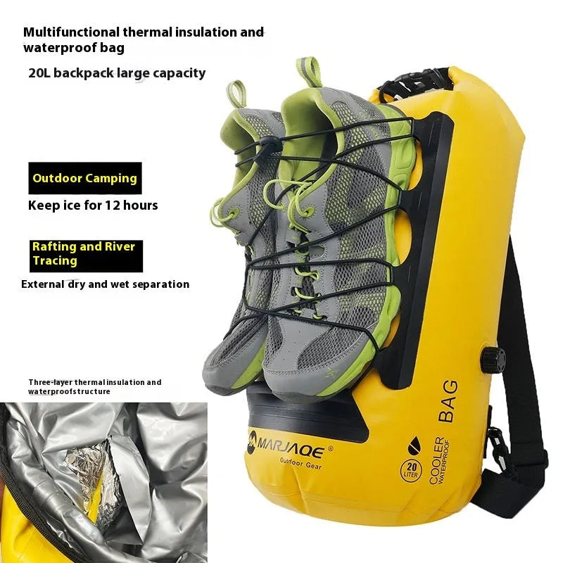 Yellow and black 20L waterproof backpack with dry wet separation for outdoor activities