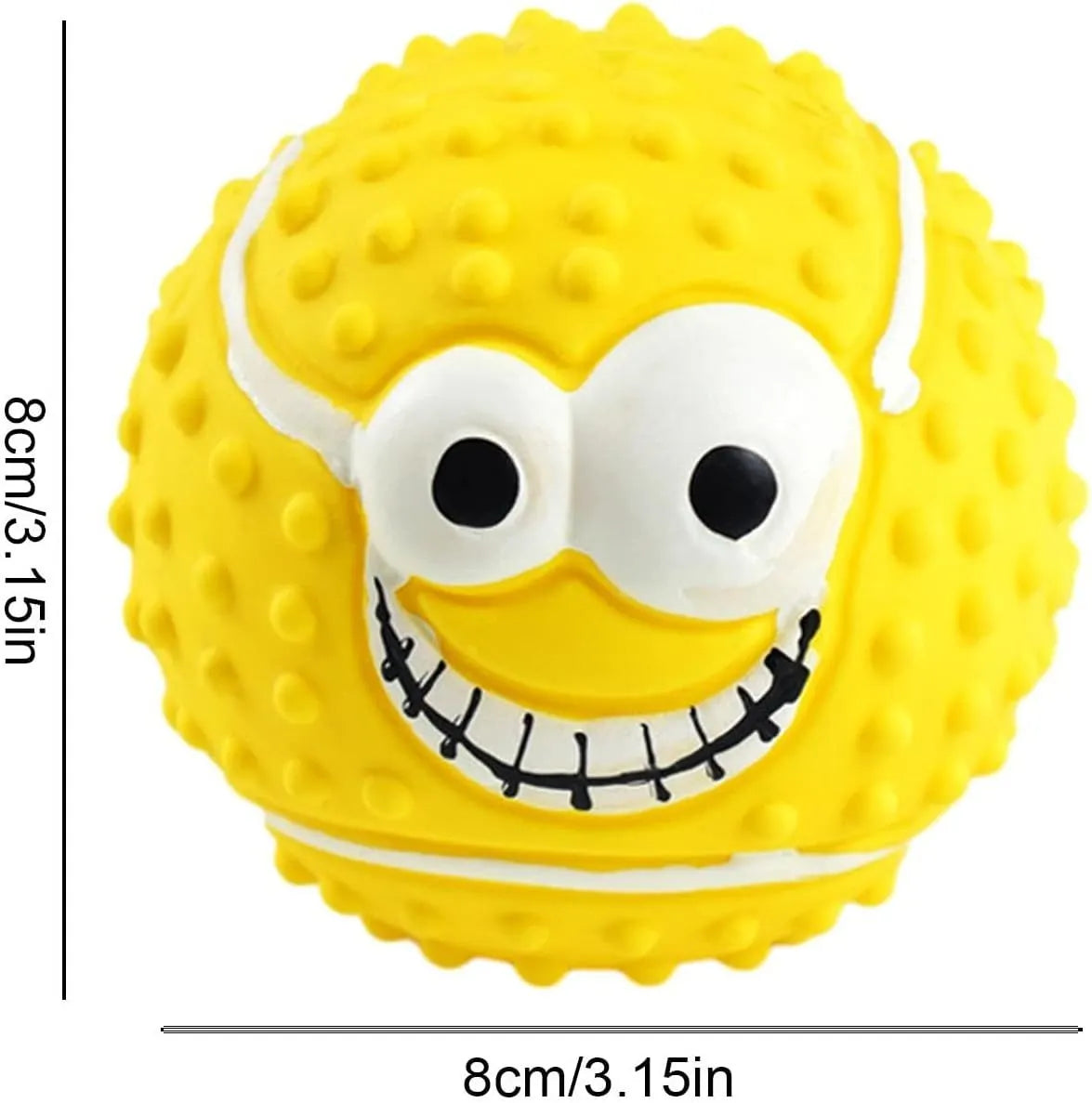 Green latex dog ball with smile face design showing squeaky chew toy