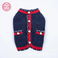 Blue wool sweater cardigan for dog in princess style with tailored pet fit