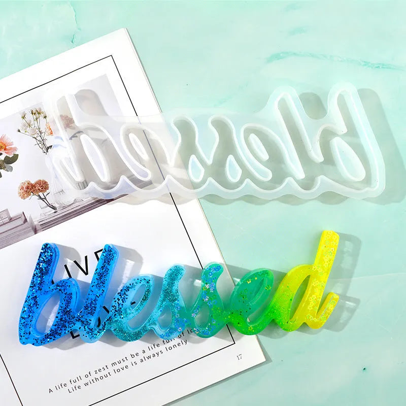 Silicone epoxy resin mould for crafting abrasive finish English word letters