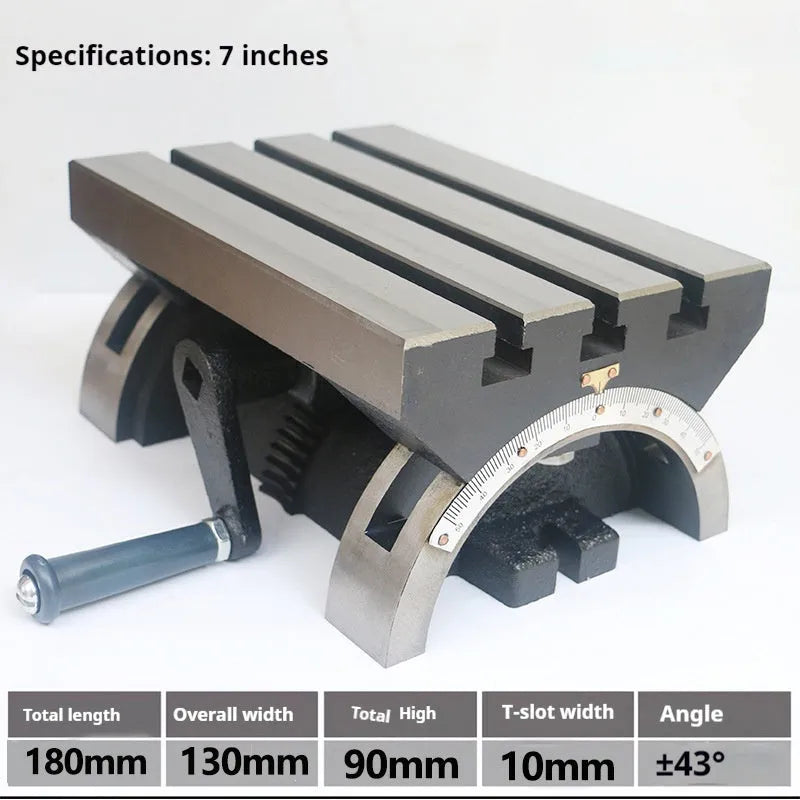 Cast iron adjustable angle workbench, 15-inch, with 45 degree tilt and side degree scale