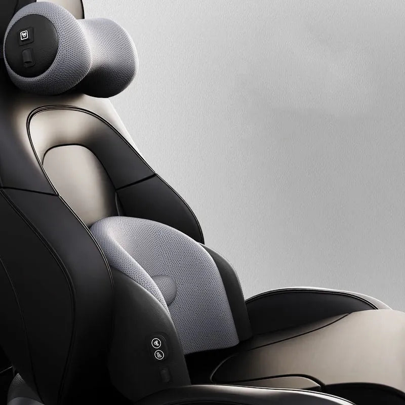 Memory cotton car massage cushion on a car seat in classic black colour.