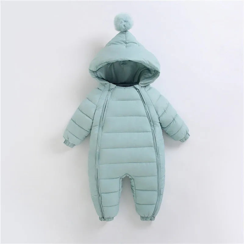 Baby cotton zip-up climbing romper hoodie in solid colour for boys and girls 70-100cm