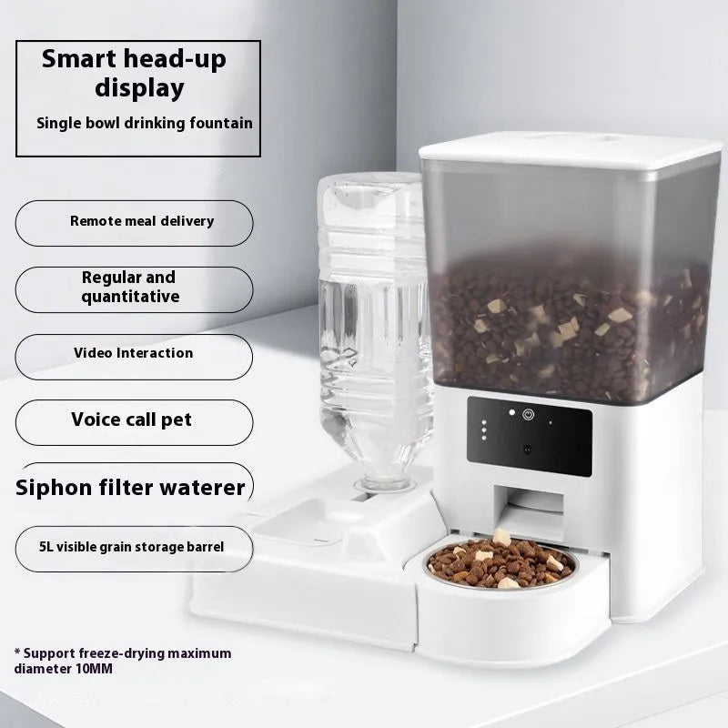 Automatic pet feeder with stainless steel bowl and 5 litre capacity