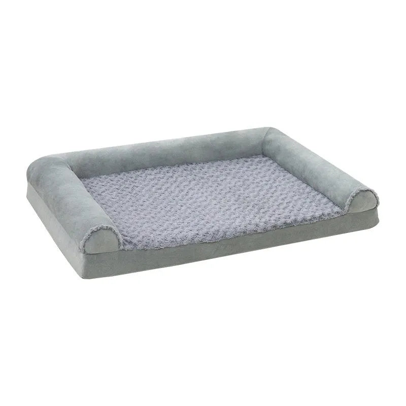 Grey soft-sided dog kennel with a plush fleece liner for a medium or large breed dog.