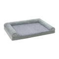 Grey soft-sided dog kennel with a plush fleece liner for a medium or large breed dog.