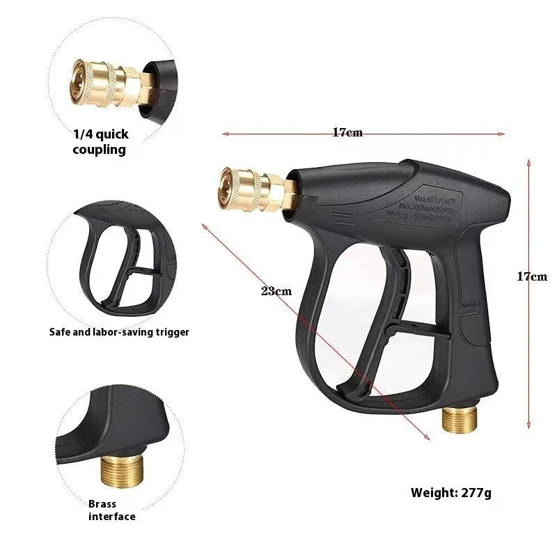 17cm high-pressure washer gun with G3 quick-connect, aluminium valve core, and 5-colour nozzle set