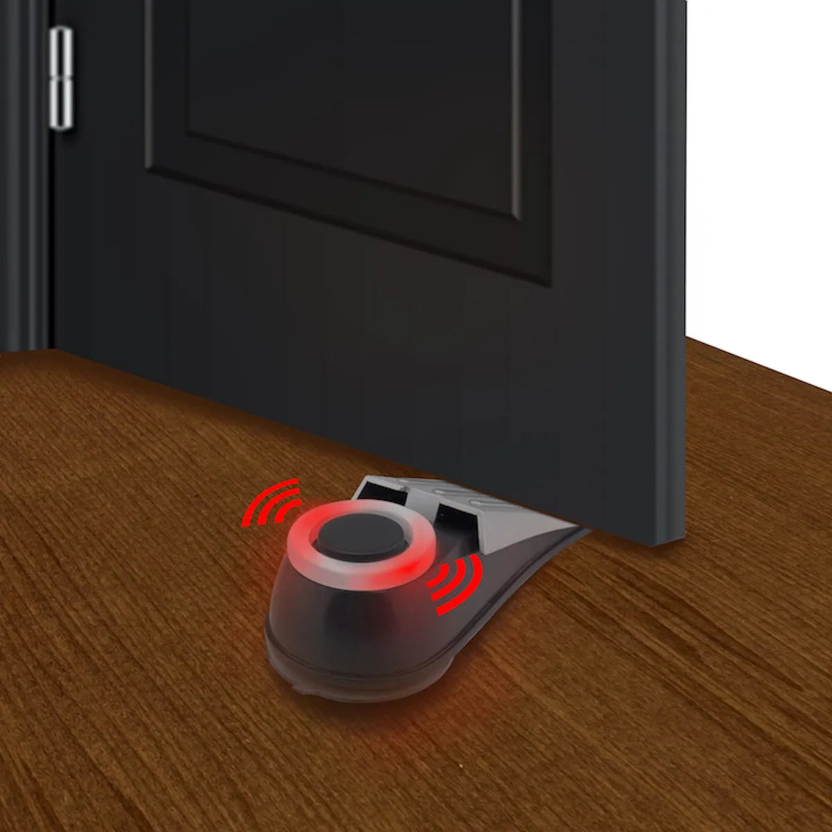 Grey hotel door stopper with flashing burglar alarm and lighting function
