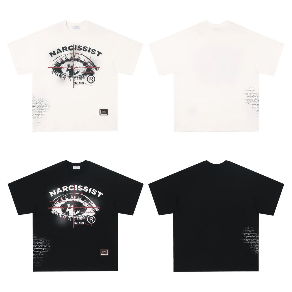 Retro hip hop gothic cotton T-shirt with letter print in black and white colours