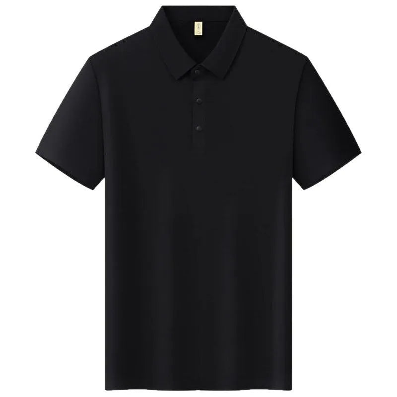 Men's slim fit solid colour T-shirt with seamless lapel design in acrylic nylon fabric