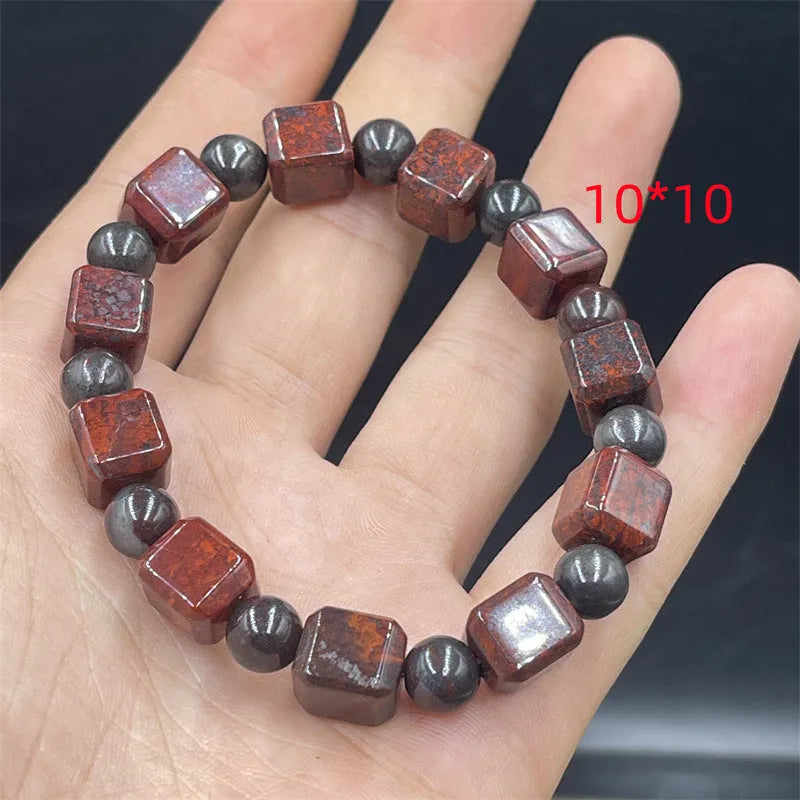 Bloodstone meteorite bracelet in quartz rock jade with modern simplicity design.