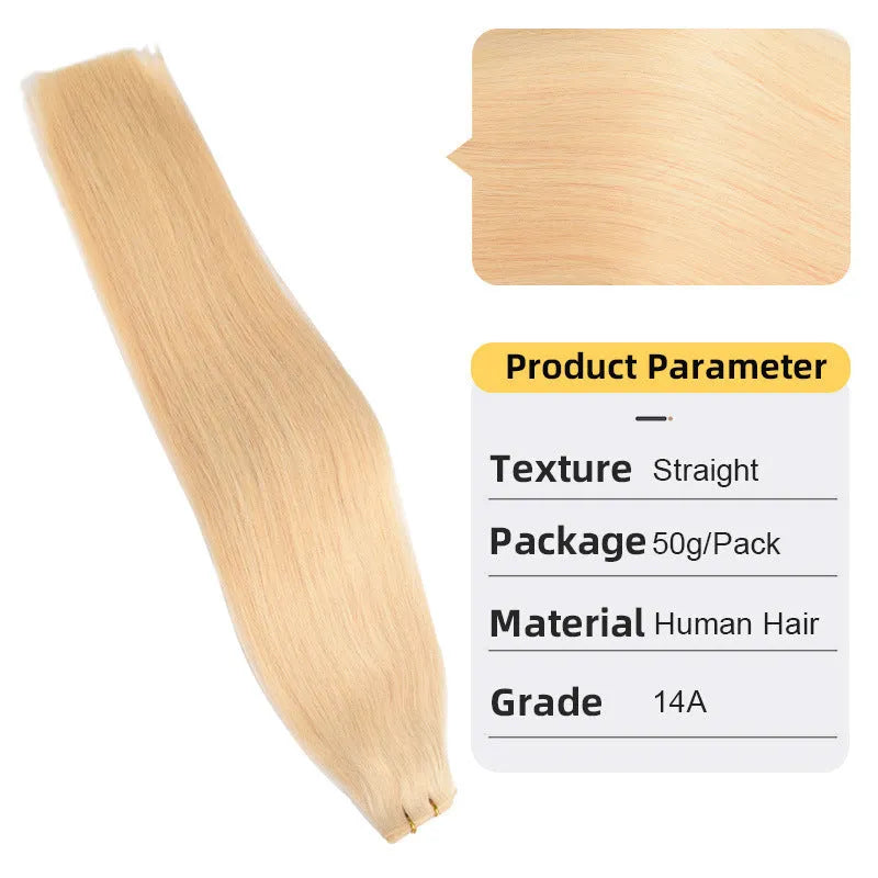 Hand-knitted real human hair weft extension in white braid style, 45-55cm lengths, 50g.