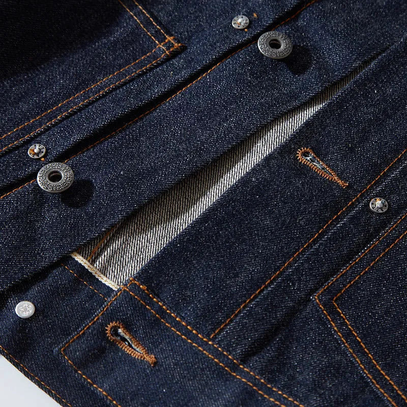 Men's raw pulp colour Japanese-style loose cotton jacket with straight hem and patch pockets