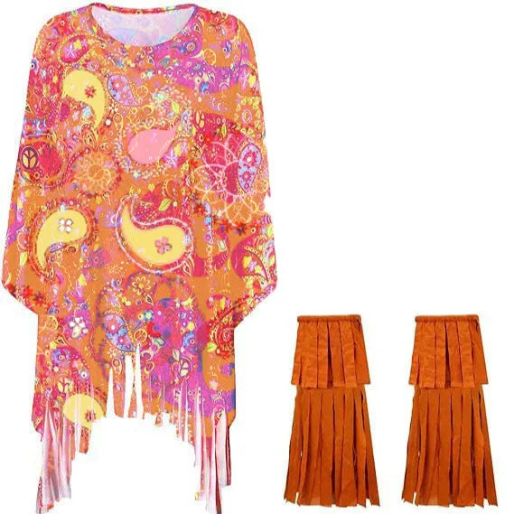 Tie dye cloak costume in free size spandex with irregular shape and sleeveless bell sleeves