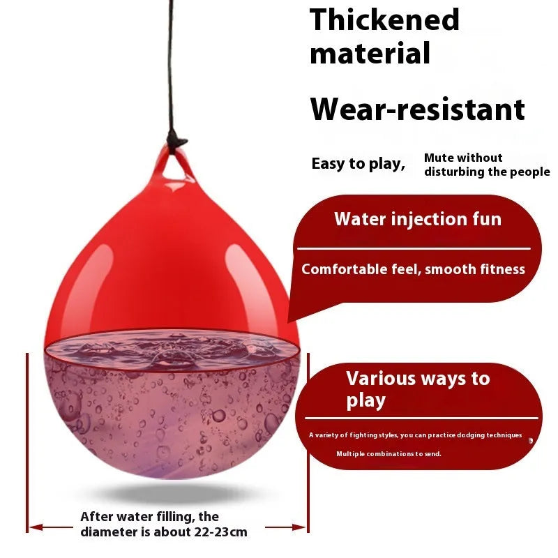 Red water-filled boxing reaction ball with hook rope for hanging installation