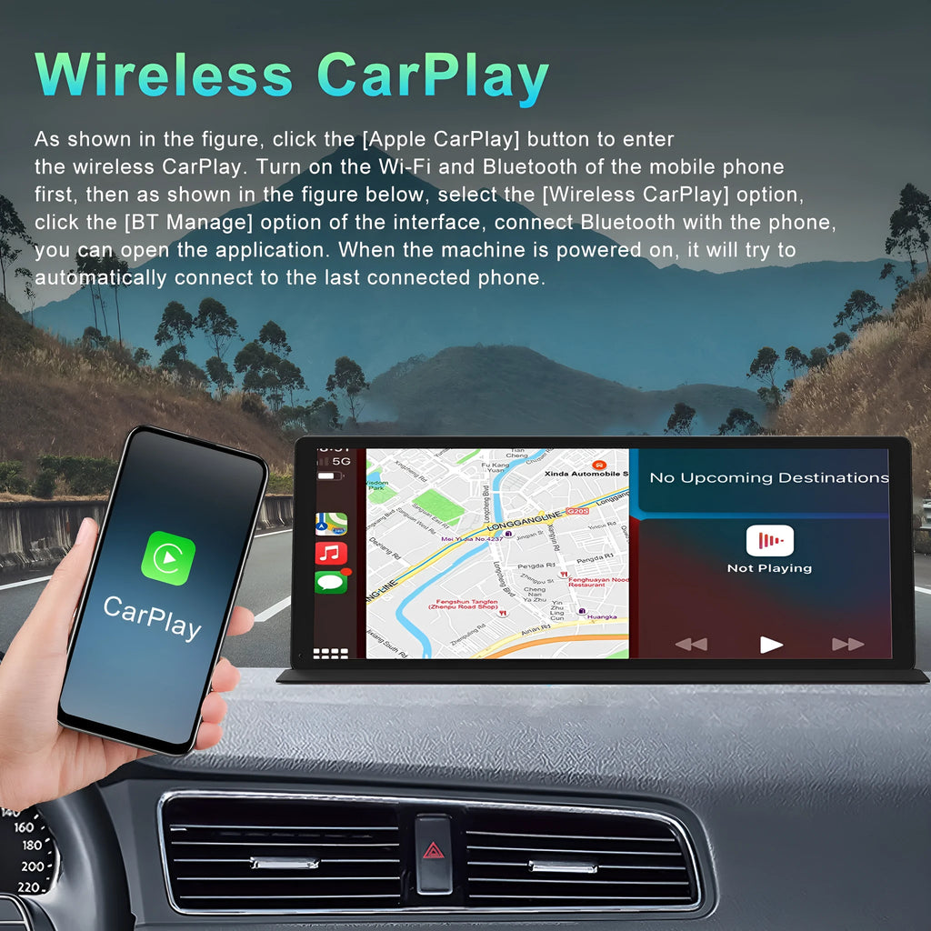 11.3 inch black plastic touchscreen dashcam mounted on center console with GPS and reversing image display