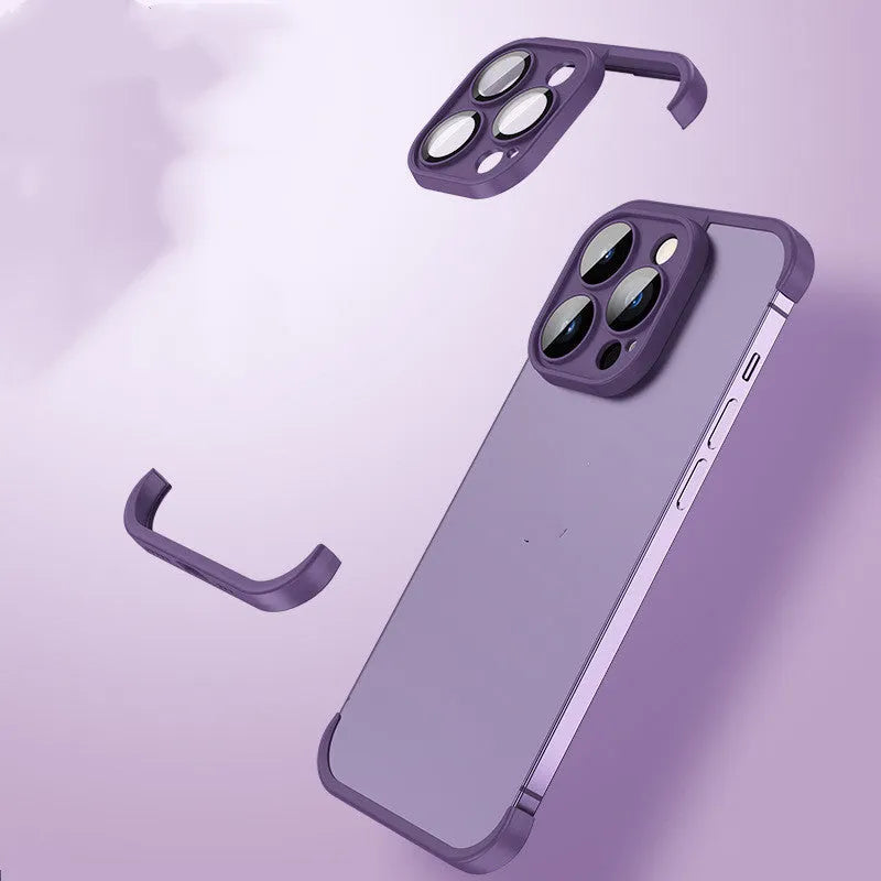 Dark purple corner pad TPU mobile phone case for iPhone with built-in glass lens film over camera.