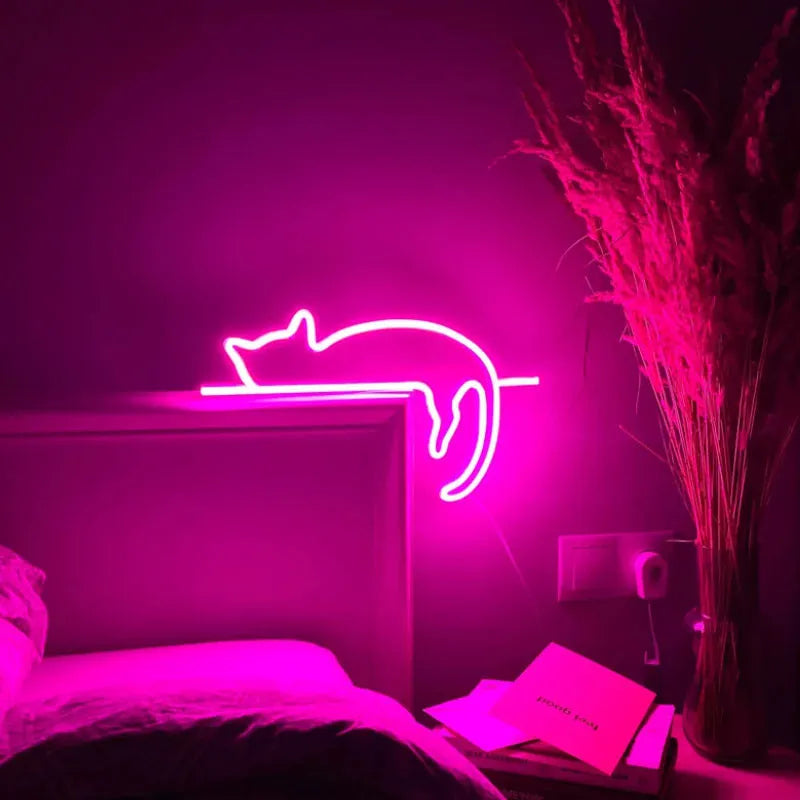 Purple cat neon LED decorative light with 11W power, PC shell, and IP44 rating for room and bedroom decoration