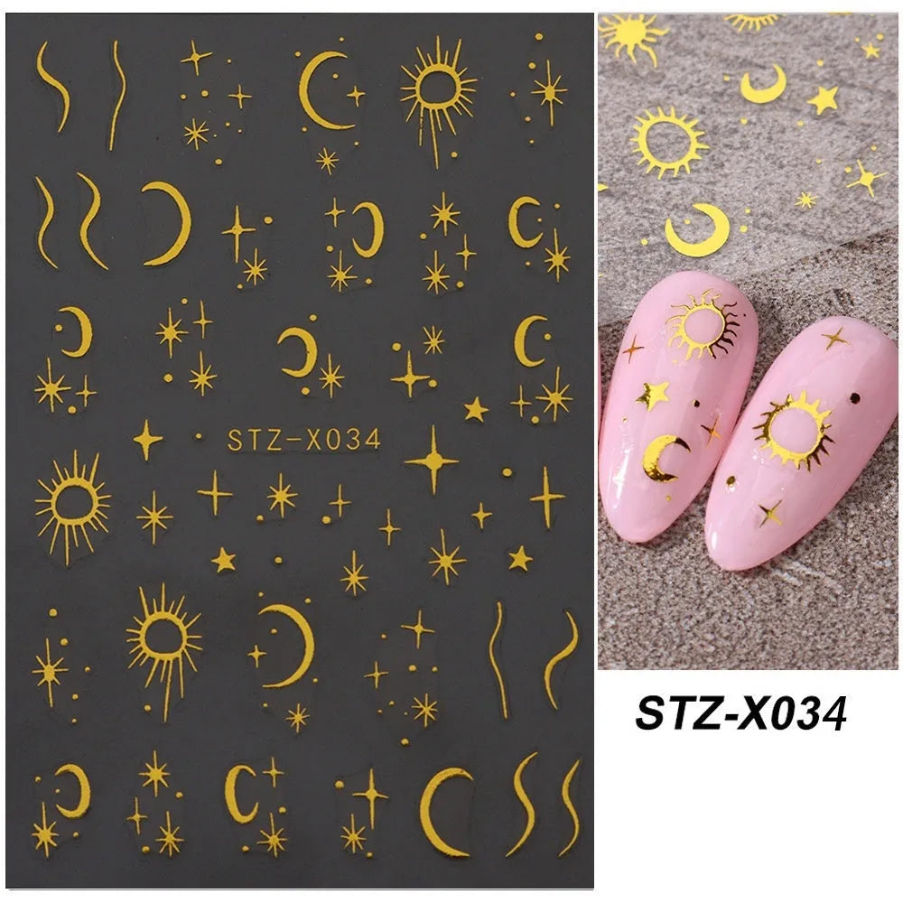 Black and silver striped cartoon pattern nail stickers with plastic application tool