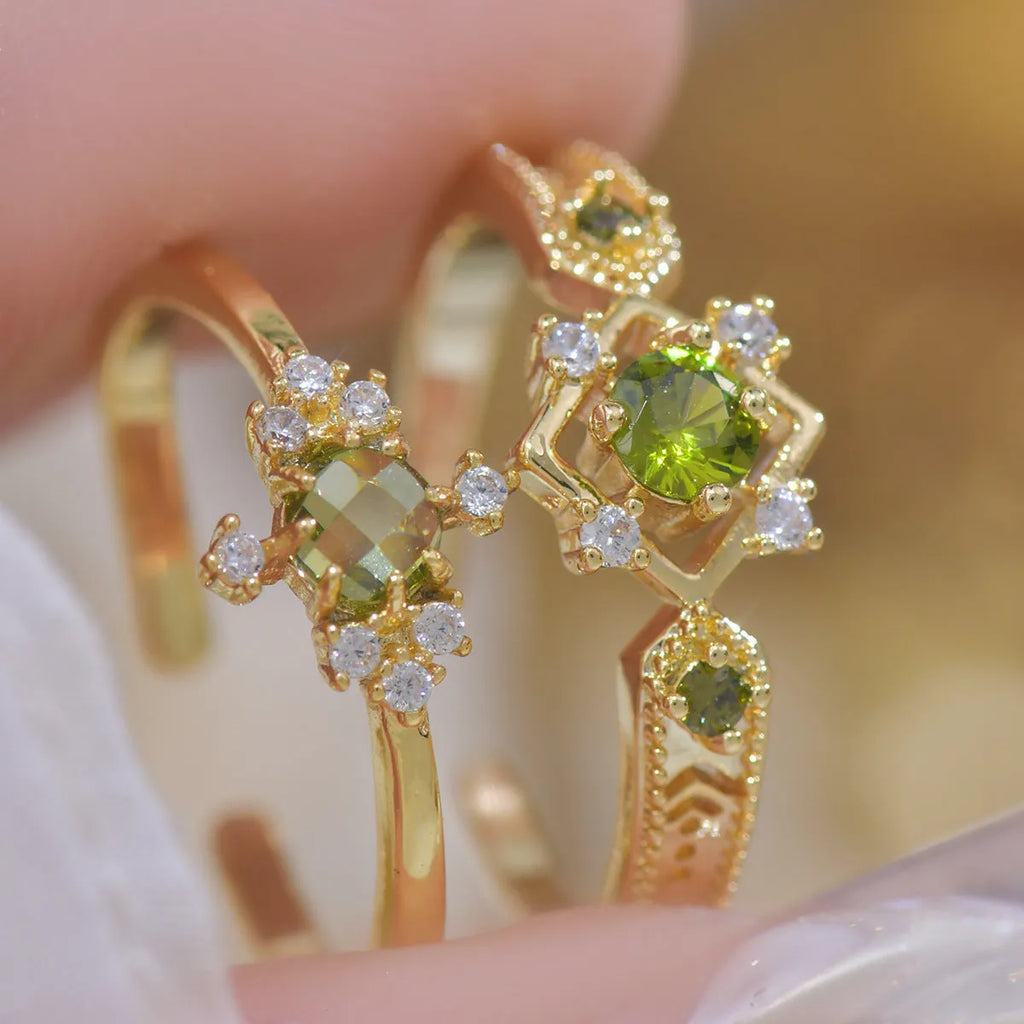 Geometric French style women's ring with purple zircon stones and open mouth adjustable design.
