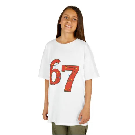 Children's pure cotton short sleeve T-shirt in white with printed logo, drop shoulder design, suitable for heights 100-160cm