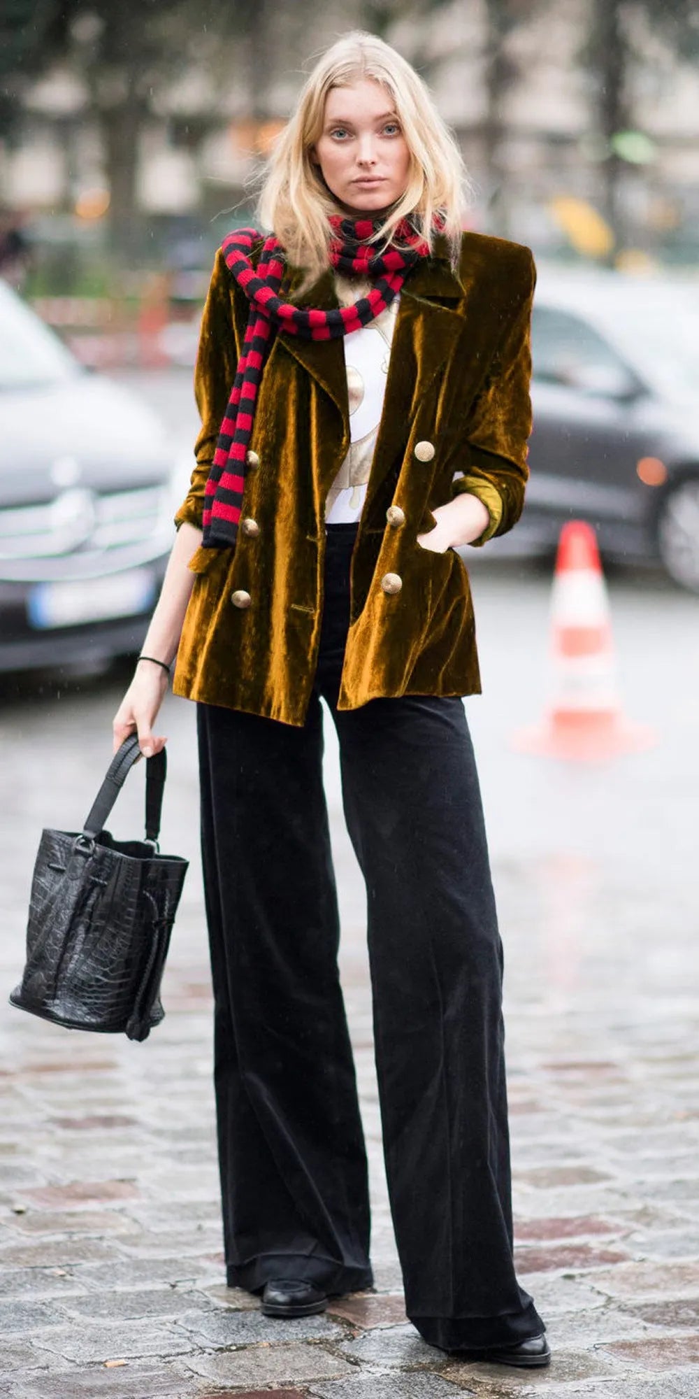 Women's mid-length loose fit suit coat with pockets in black, wine red, dark green, and ginger yellow colours