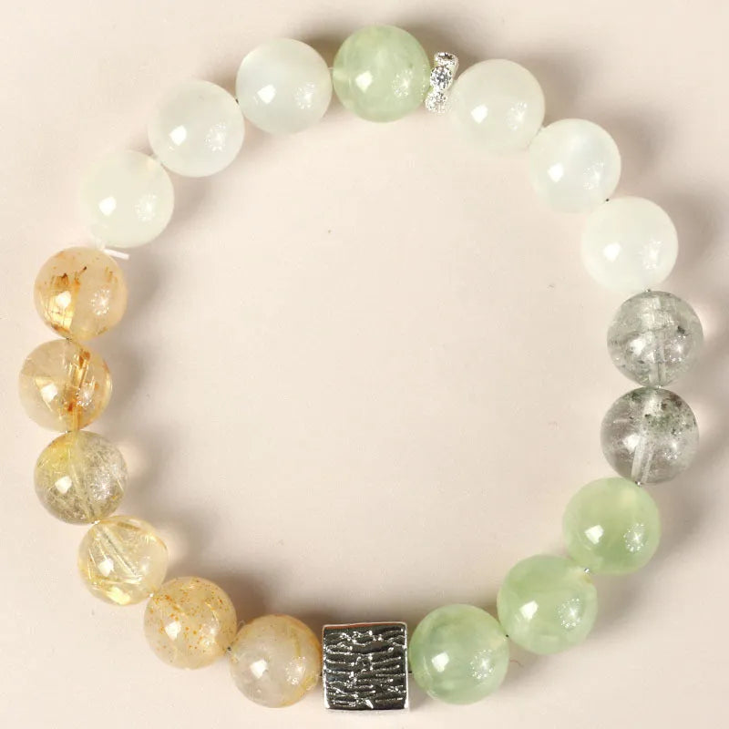 Couple crystal bracelet set with 10mm geometric shapes in khaki colour variations