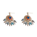 Purple and blue diamond-embedded round crystal tassel earrings with thick gold plating