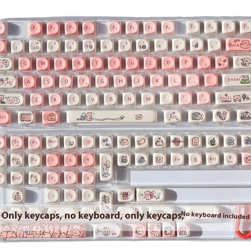 Close-up of a pink Fragrant Pig design on a white PBT plastic keycap for mechanical keyboards.