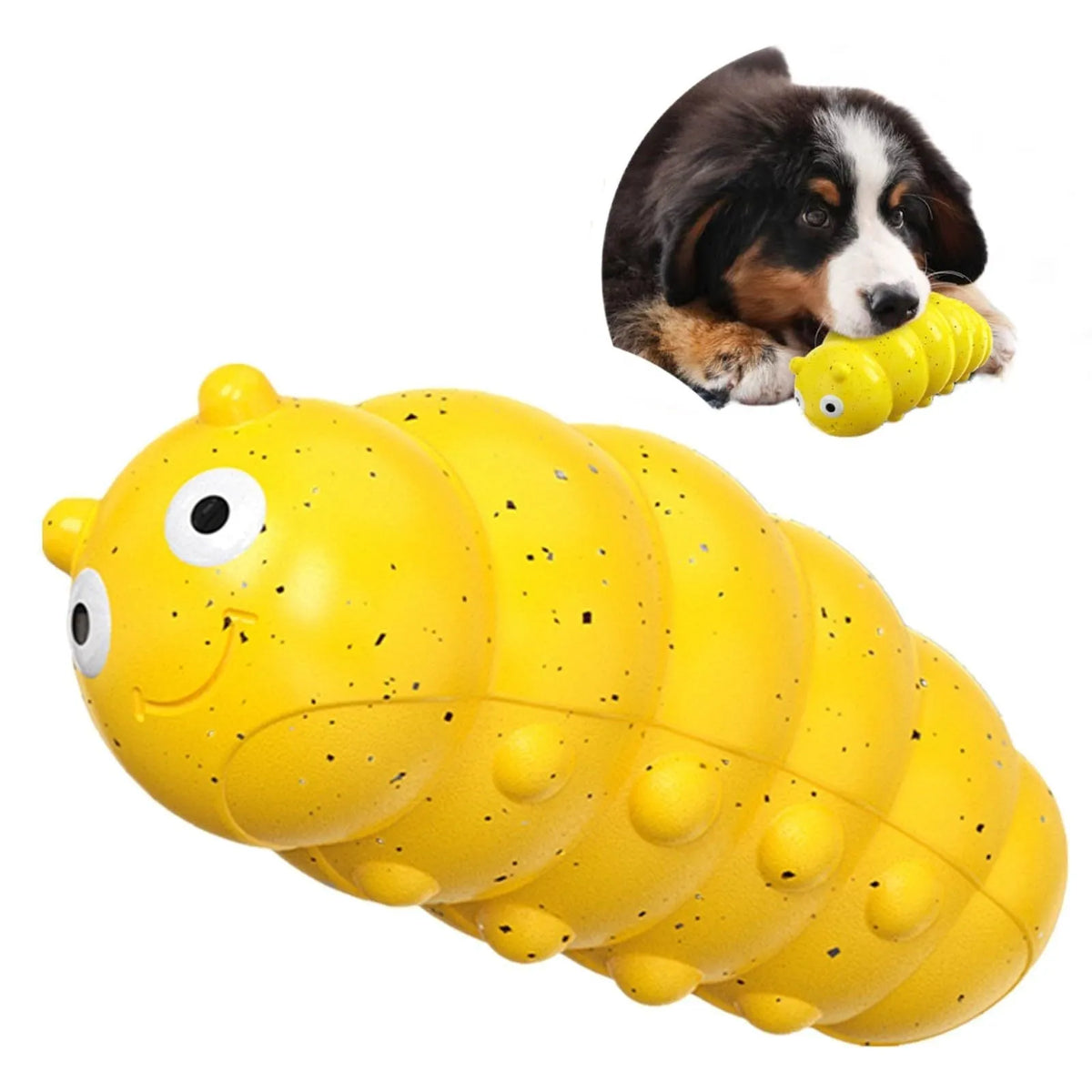 Medium squeaky dog chew toy for aggressive chewers, food grade material, available in green or yellow