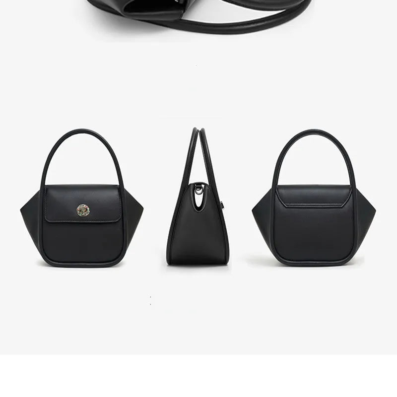Winged shape leather tote handbag with a buckle and cross-body strap in cow leather