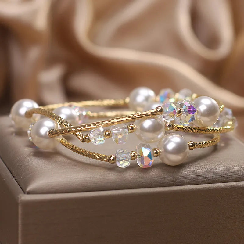 White agate multi-layer winding bracelet for women, ethnic style, light luxury