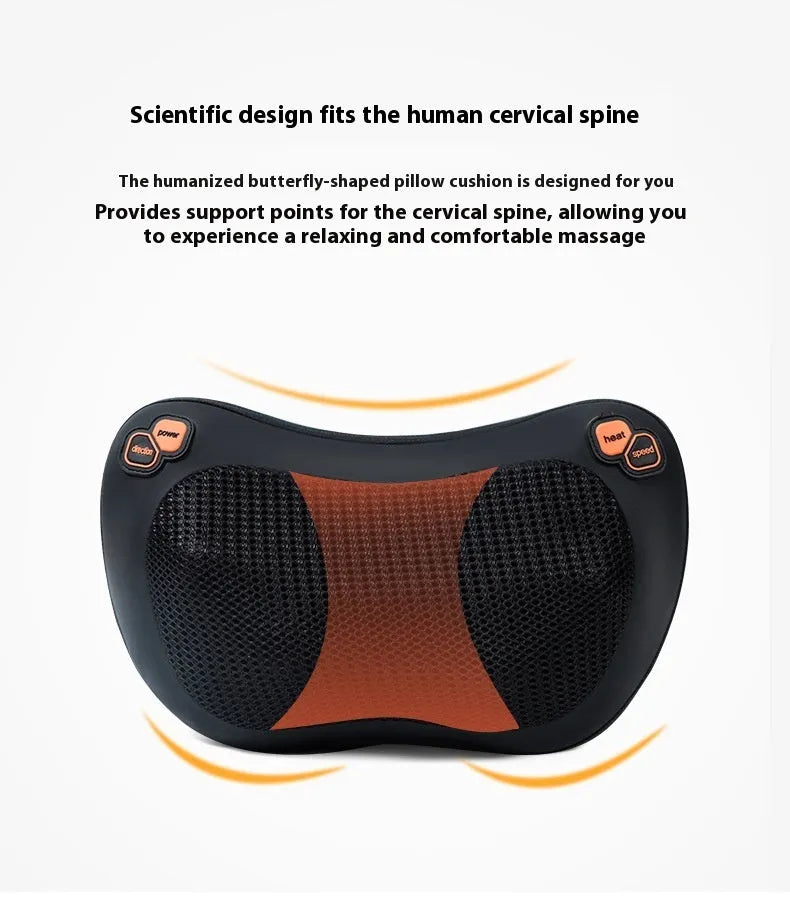 Brown genuine leather smart shoulder and neck massage pillow with 8 heads, for home and car use.