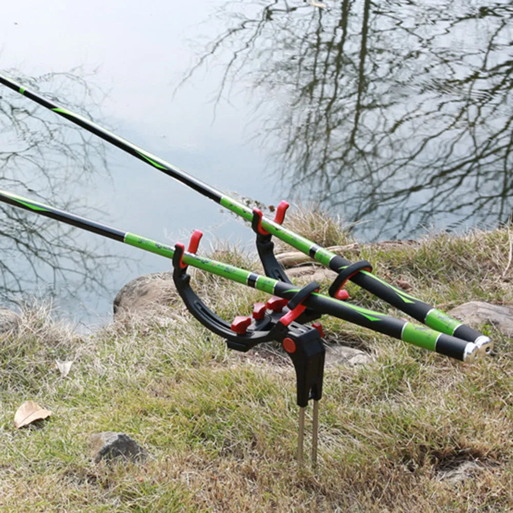 360 degree adjustable fishing rod holder with stainless steel spikes, nylon frame, universal fit, foldable design