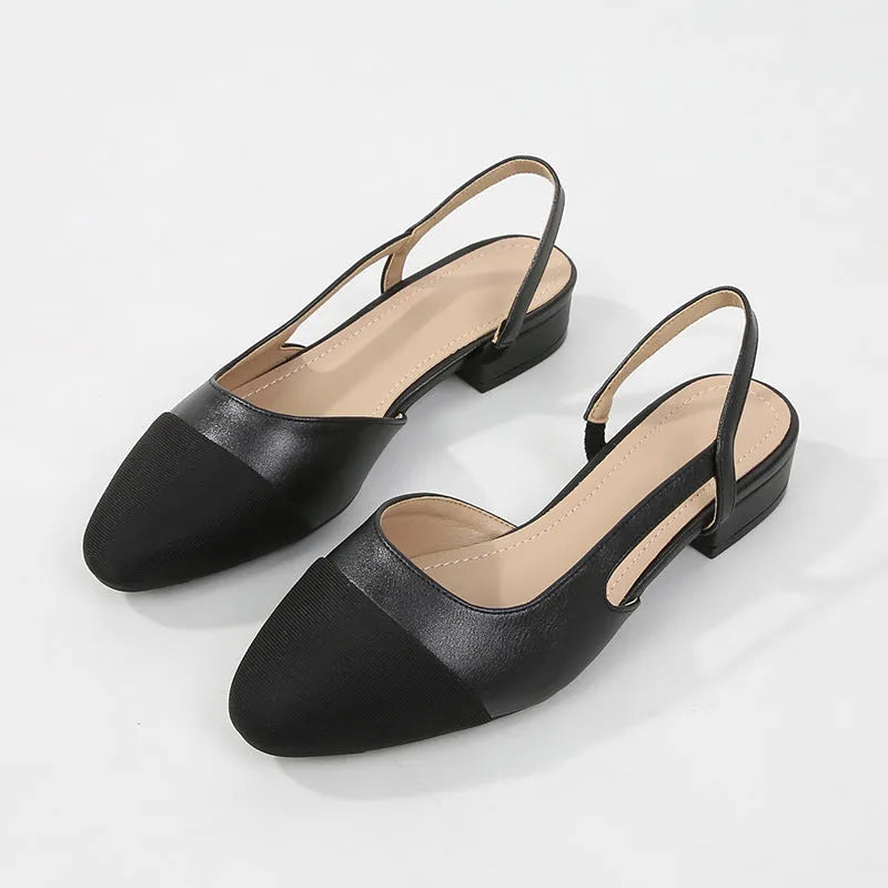 Hollow colour matching flat heel sandals with 6cm heel, low top upper, and rubber sole in apricot, white, or black