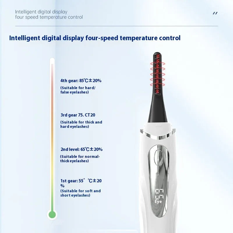 Intelligent digital display electric eyelash curler with four gears, tooth comb style, in black