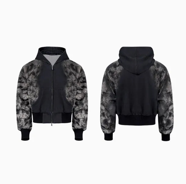 Streetwear co-ord set featuring printed loose trousers, a matching hoodie, and seven-inch shorts on a neutral background.