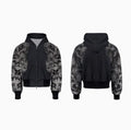 Streetwear co-ord set featuring printed loose trousers, a matching hoodie, and seven-inch shorts on a neutral background.