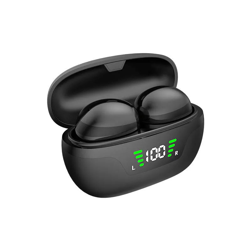 Black wireless Bluetooth Super Mini in-ear headphones with digital display screen