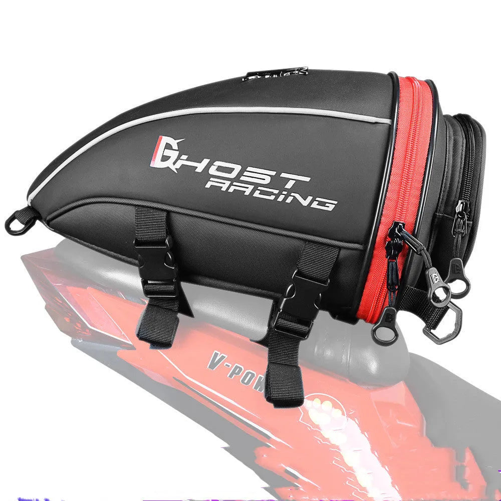 Knight PU leather motorcycle tail bag in black with quick release buckle and non-slip bottom