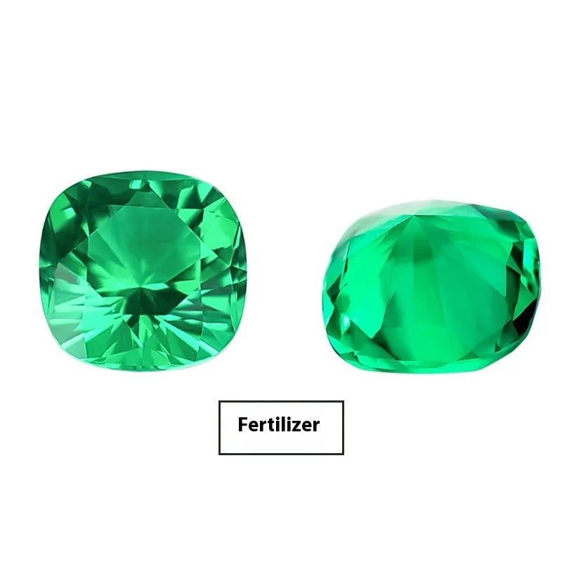 A loose cultivated emerald gemstone in a columbia green treasure colour on a white background.